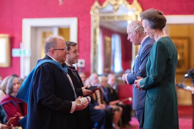 Christian Notley MBE pictured receiving the Queen's Anniversary Prize for Chichester College Group from HRH The Princess Royal SUS-220222-115411001