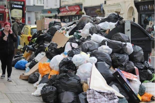 The GMB said that, 'just like we saw in Brighton (pictured) and Eastbourne', Adur and Worthing could see residents' rubbish go uncollected and the town centres and communal streets uncleaned.