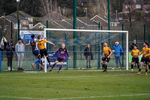 Goalmouth action between Haywards Heath and Three Bridges / Picture: Ray Turner