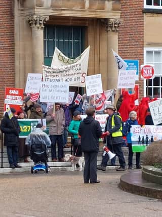 Protesters took to the streets of Chichester to protest the bypass plans today (February 24) SUS-220224-112650001