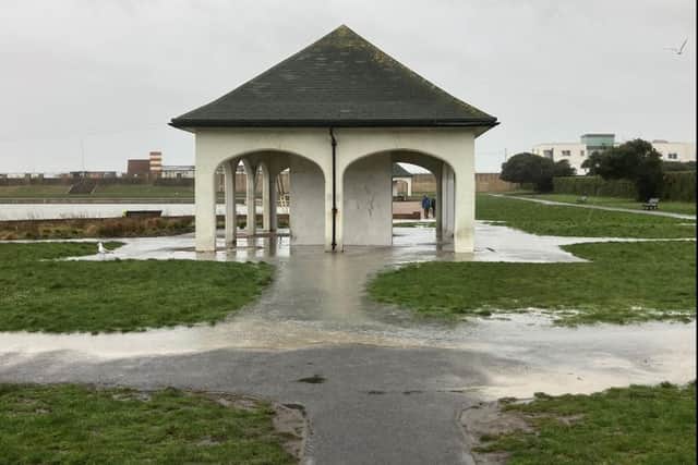 The grass area near the lagoon was flooded