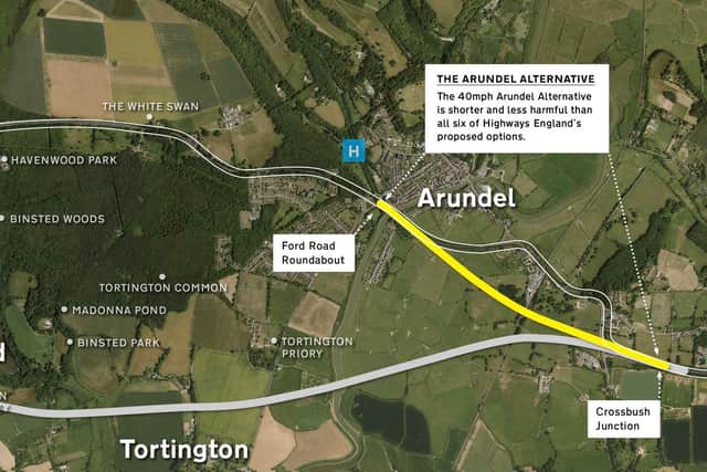 The \'Arundel Alternative\' to the proposed A27 bypass. Image: www.arundelalternative.org
