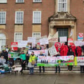 Campaigners against the Arundel Bypass grey route marched from Chichester Cross to County Hall to demonstrate their opposition to the National Highways plans. Image: Louise Higham .