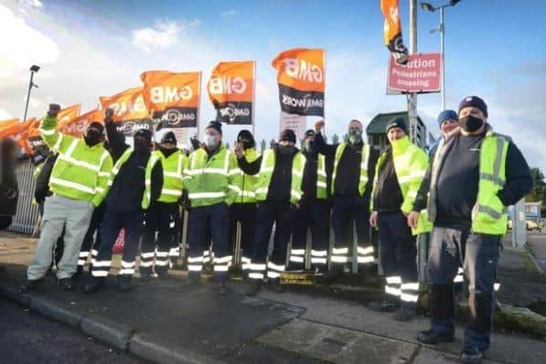 The GMB union said its members working in the domestic refuse, recycling and street-cleaning service would begin industrial action on Monday, March 14. Pictured is staff on strike in Eastbourne.