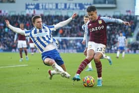 Brighton defender Joel Veltman was booked for this foul on Aston Villa's Philippe Coutinho