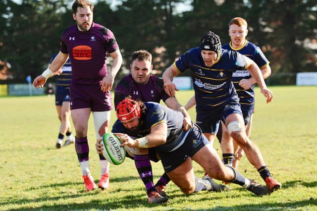 Action from Worthing Raiders' 35-19 win over Leicester in rugby's National two south at Roundstone Lane / Pictures: Stephen Goodger