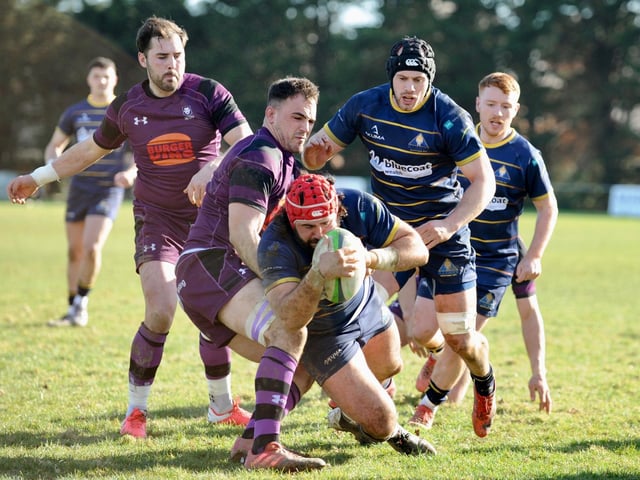 Action from Worthing Raiders' 35-19 win over Leicester in rugby's National two south at Roundstone Lane / Pictures: Stephen Goodger