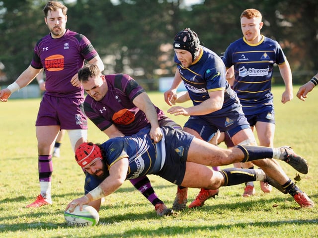 Action from Worthing Raiders' 35-19 win over Leicester in rugby's National two south at Roundstone Lane / Pictures: Stephen Goodger