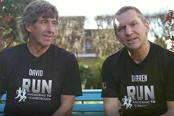 Darren Winter, right, and David Lewis are running from Angmering to Scarborough for Cancer United