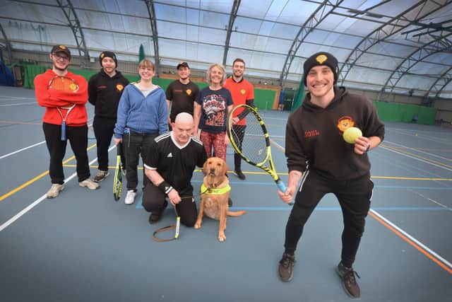 Weekly tennis sessions for the visually impaired at Eastbourne Sports Park. SUS-220225-141055001