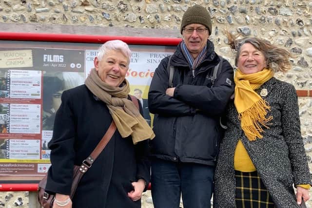 Left to right, TYCP treasurer Jo Stone and Seaford Community Cinema’s David Campbell and Andrea Hargreaves