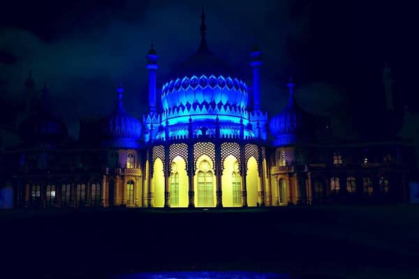 The Royal Pavilion turned its lights yellow and blue in support of Ukraine
Photo by Kevin Fuller
