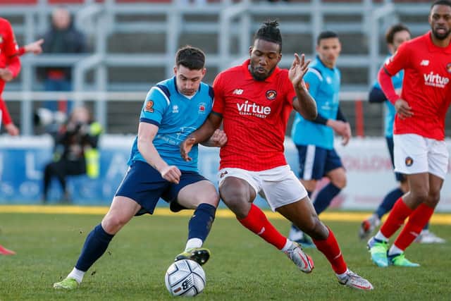 Ebbsfleet and Eastbourne Borough go toe to toe / Picture: Lydia Redman