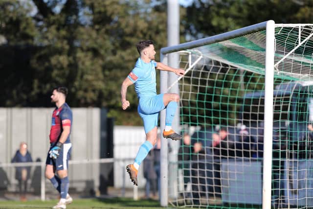 Danny Parish celebrates his Oaklands Park opener / Picture: Scott White