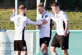 Bexhill players celebrate Jack Shonk's second against Horsham YMCA / Picture: Joe Knight