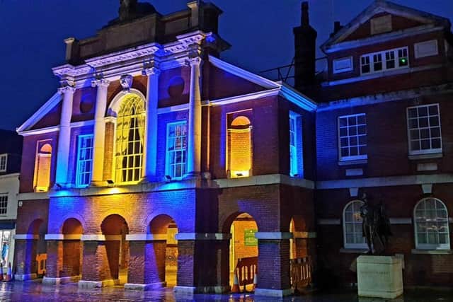 The Council House lit up in the colours of the Ukrainian flag