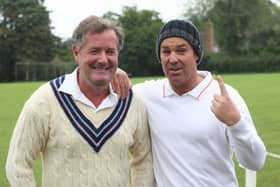 Headway charity cricket match at Newick Cricket Club against Piers Morgan and friends. Piers Morgan and Shane Warne. Photo by Derek Martin SUS-150831-210924008