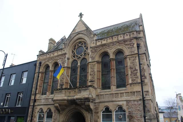 The Ukrainian flag outside Hastings Town Hall. Picture from Hastings Borough Council SUS-220503-103608001