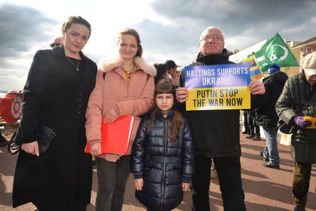 Hastings Supports Ukraine rally 6/3/22.

Taisia Laskevits and family members. SUS-220603-154227001