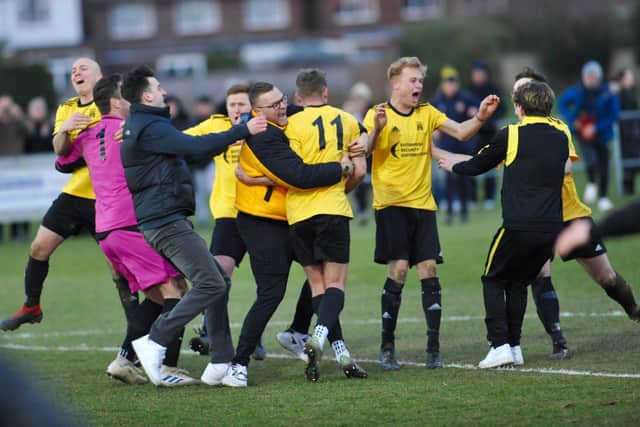 Littlehampton Town celebrate their fifth round win over Brockenhurst / Picture: Stephen Goodger