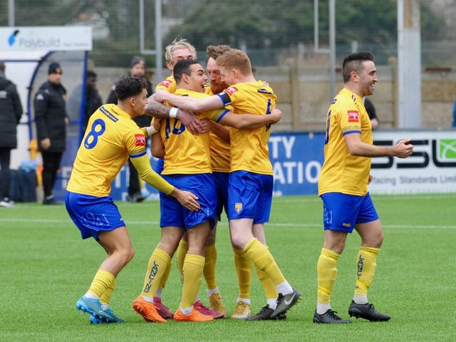 Action and goal celebrations from Lancing's 2-1 win at home to Burgess Hill Town in the Isthmian south east division / Pictures: Stephen Goodger