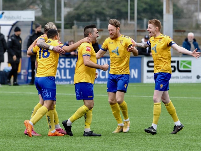 Action and goal celebrations from Lancing's 2-1 win at home to Burgess Hill Town in the Isthmian south east division / Pictures: Stephen Goodger