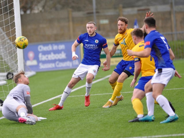 Action and goal celebrations from Lancing's 2-1 win at home to Burgess Hill Town in the Isthmian south east division / Pictures: Stephen Goodger