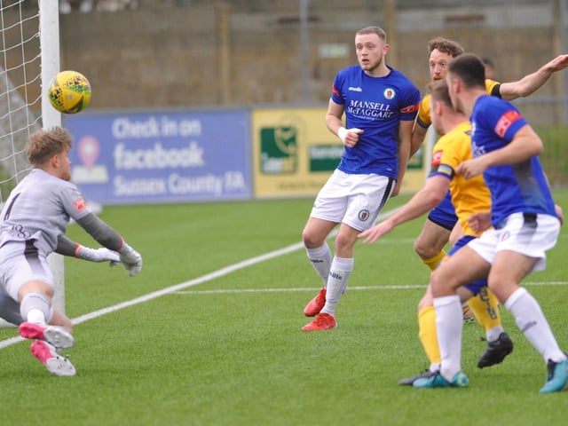 Action and goal celebrations from Lancing's 2-1 win at home to Burgess Hill Town in the Isthmian south east division / Pictures: Stephen Goodger