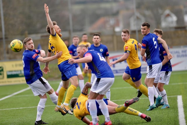 Action and goal celebrations from Lancing's 2-1 win at home to Burgess Hill Town in the Isthmian south east division / Pictures: Stephen Goodger
