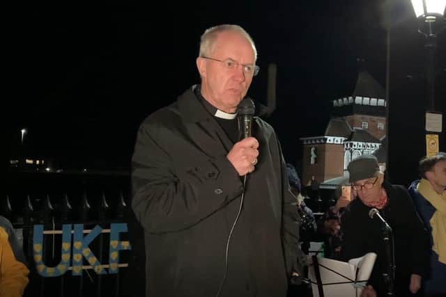 Archbishop of Canterbury Justin Welby at Lewes' Ukraine Vigil. (Dino Bishop) SUS-220603-133608001