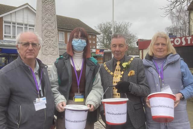 Hailsham mayor, Councillor Paul Holbrook, spoke to shoppers about the ongoing war in Ukraine as he collected donations outside Waitrose, Asda and Tesco.  He was joined by county councillor Steve Murphy and district councillor Anne Blake-Coggins, as well as  Laura Murphy and Terri Clarke. SUS-220703-164842001