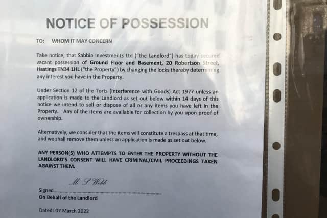 The notice of possession on the door SUS-220803-122714001