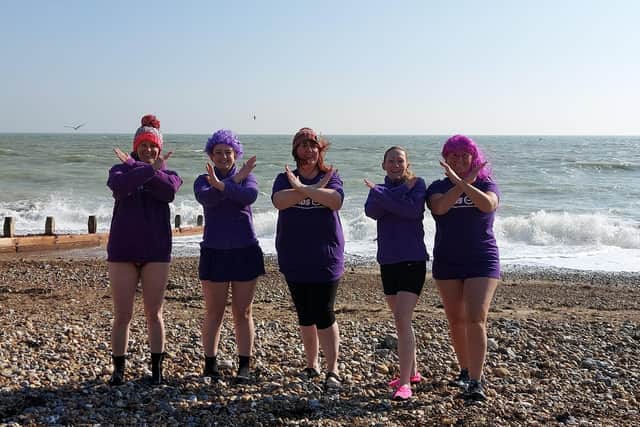 A team from the NHS mental health charity Heads On has taken on a dip in the sea in Worthing for 1.6 minutes to mark International Women’s Day.
The event aims to raise awareness of the estimated 1.6 million women aged 16-74 that experience domestic abuse in the UK each year