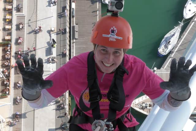 Jenny Weller from Burgess Hill abseiling down the Spinnaker Tower last year. Picture: Brain Tumour Research.