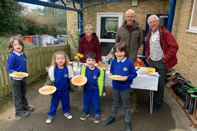 Pupils at a Balcome school joined the local church to sell pancakes raising £150 for Ukrainian refugees