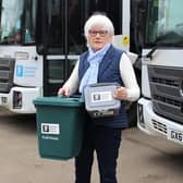 HDC Cabinet Member for Recycling and Waste Cllr Toni Bradnum with a food waste bin