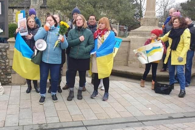 Nataliya was among a group of Ukrainian nationals taking part in a protest in Shoreham over the weekend. Photo: Councillor Lee Cowen