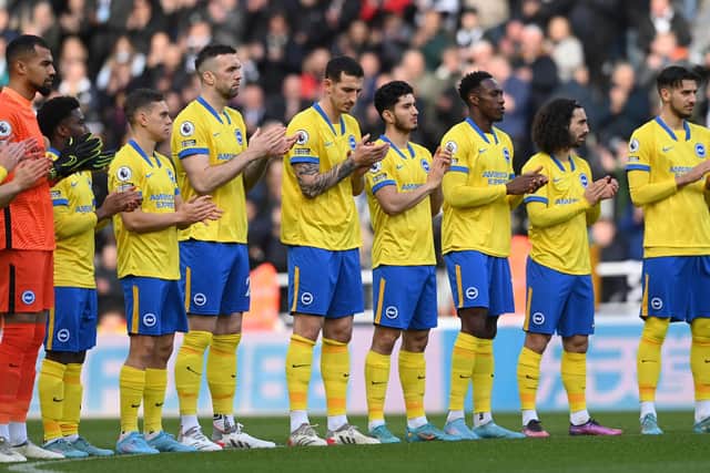 In a continued show of support for Ukraine, Brighton & Hove Albion men’s and women’s teams will wear the club’s yellow and blue third strip for their home fixtures with Liverpool and Arsenal, in the Premier League and Women’s Super League, this coming weekend. Picture by Stu Forster/Getty Images