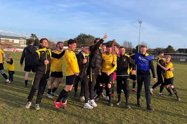 Littlehampton Town players celebrate at the end of the quarter-final / Picture: Littlehampton Town FC