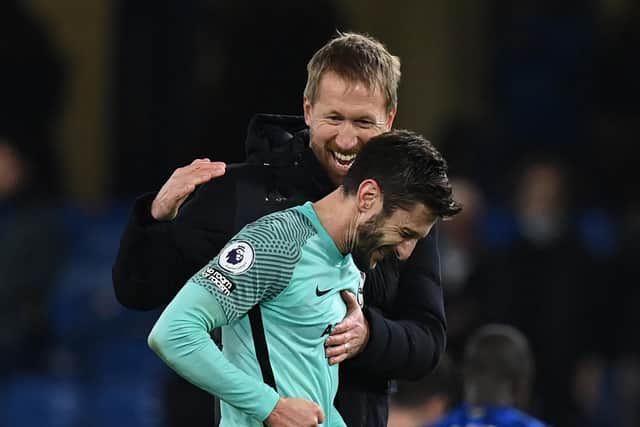 Head coach Graham Potter said midfielder Adam Lallana's 'experience' and 'quality' will prove invaluable to Brighton & Hove Albion ahead of a testing run of Premier League games. Picture by Glyn Kirk/AFP via Getty Images