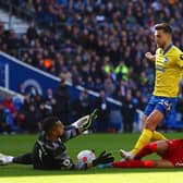 Brighton and Hove Albion goalkeeper Rob Sanchez was lucky not to be sent off after clattering into Liverpool's Luis Diaz in the first half