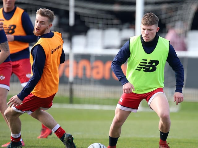 Callum Stead and Jordon Crawford get busy during the warm-up