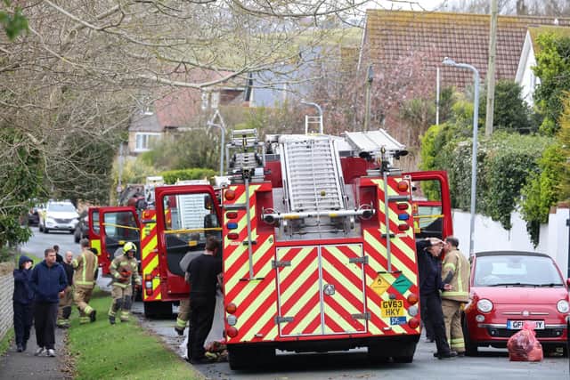 Fire crews at the scene this afternoon. Picture by Eddie Mitchell