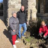 L-R: Sue Walker (warden at All Saints), Revd James Knowles, Jules Woodward and Adrian Butcher (Treebourne volunteers) plant a wild cherry tree at All Saints SUS-220314-112127001
