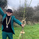 Steve Goodheart celebrates planting a tree for the Queen's Platinum Jubilee