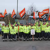 Members of the GMB union, from the refuse, recycling and cleansing department, followed through with a threat to go on strike at the depot in Lancing. Photo: Eddie Mitchell