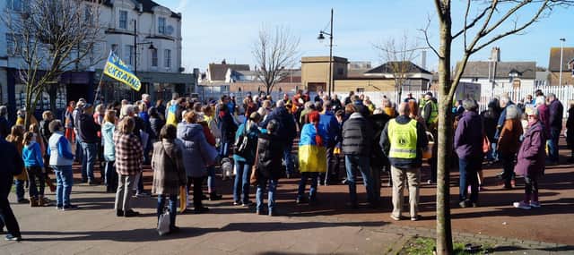 Bexhill Supports Ukraine rally on March 12. Photo by Derek Canty. SUS-220314-123143001