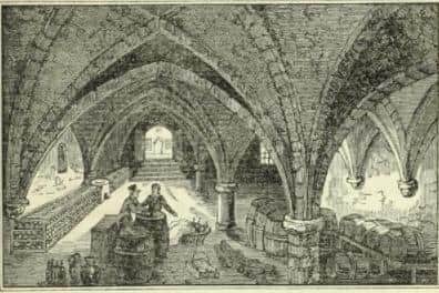 The crypt in South Street - now The Buttery. Picture taken from 'Chichester Guide' by Richard Dalley (1831) as found on The Internet Archive - www.archive.org