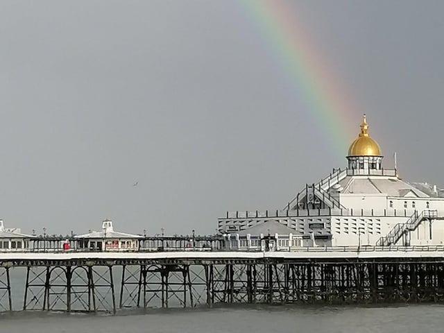 Rainbow at Eastbourne Pier, taken by Paul King with a Huawei phone. SUS-220316-103956001