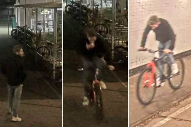 Huggett, 30, was captured on CCTV cameras looking at bicycles locked in a shed near the South Terminal  on January 23 this year